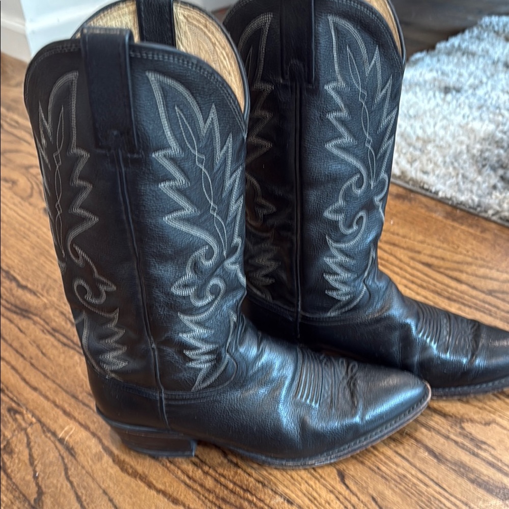 Dan Post Black Leather Western Boots with Contrast White Stitching